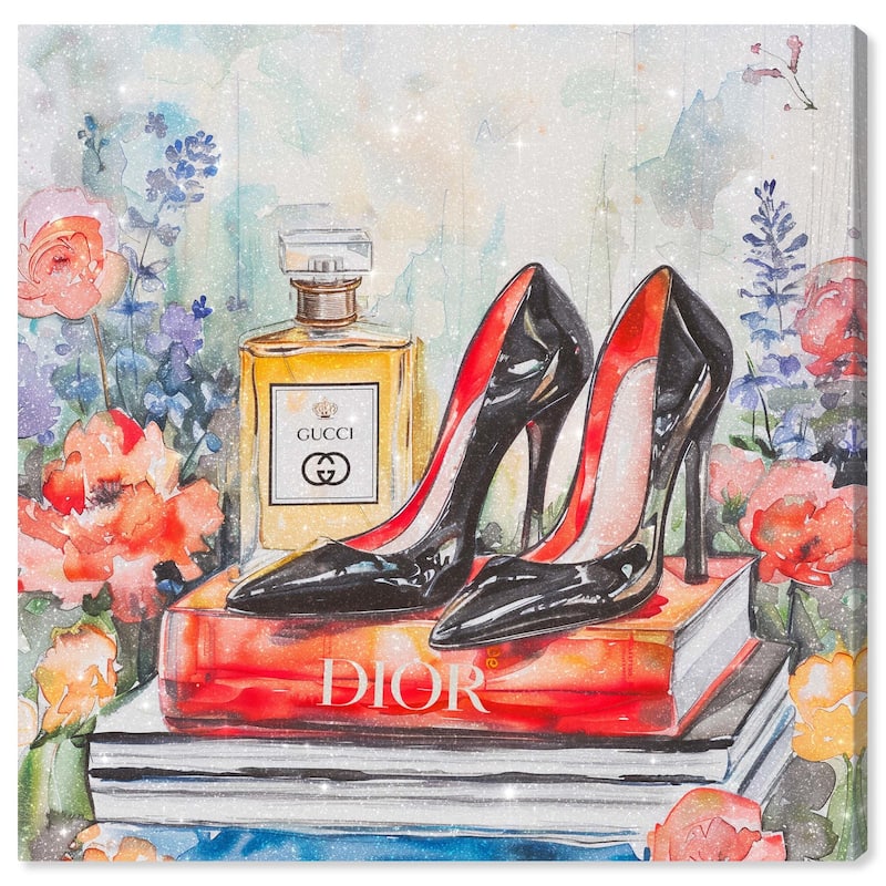 Lovely Garden Books and Heels Canvas by Art Remedy, Gallery Wrapped - 12" x 12"