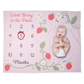 Lambs & Ivy Strawberry Patch Milestone Photo Opportunity Fleece Baby Blanket
