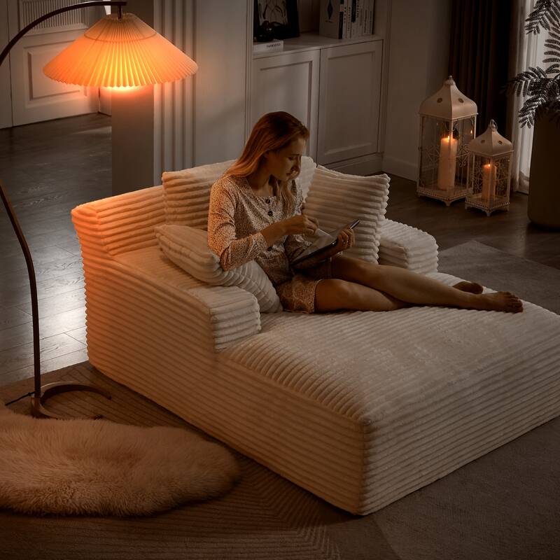 Comfy Sleeper Sofa Corduroy Upholstered Chaise Lounge with Pillows