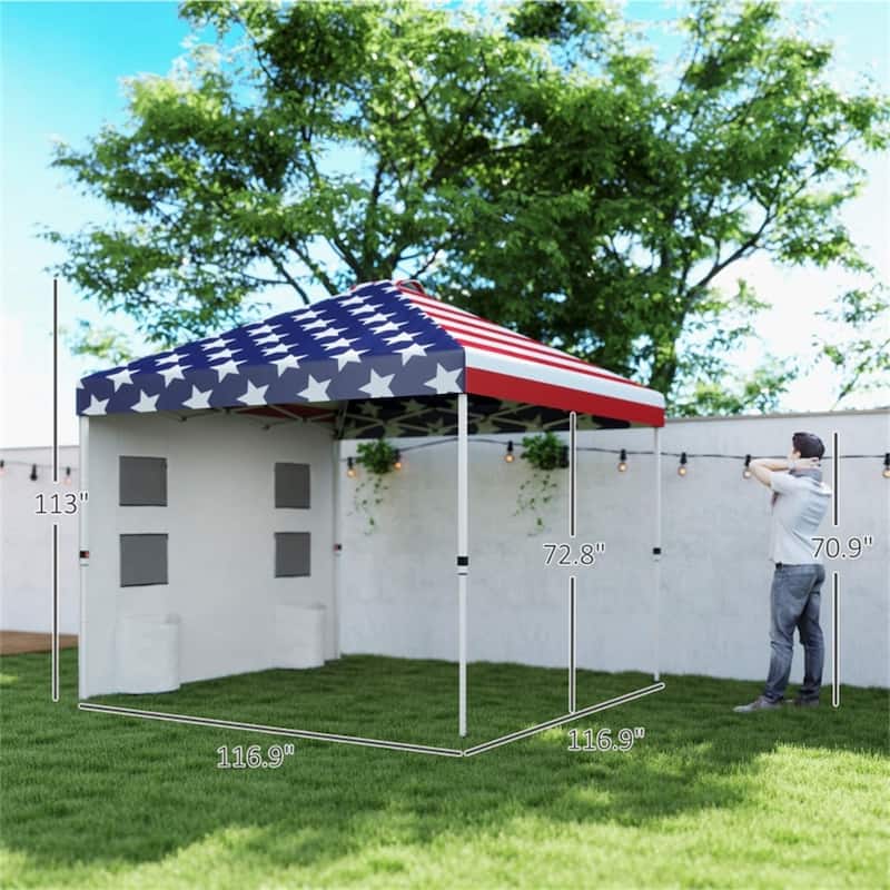 Metal Oxford Fabric Folding Outdoor Canopy Tent with Sidewalls - 116.9" L x 116.9" W x 113" H