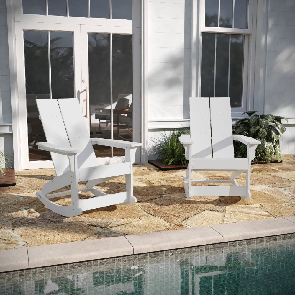 Indoor/Outdoor modern 2-Slat Adirondack Poly Resin Rockers - Set of 2