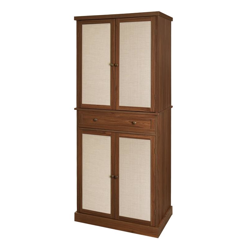 GDFStudio - TallRattan Modern Storage Cabinet with 4 Doors, 1 Drawer, and Adjustable Shelves