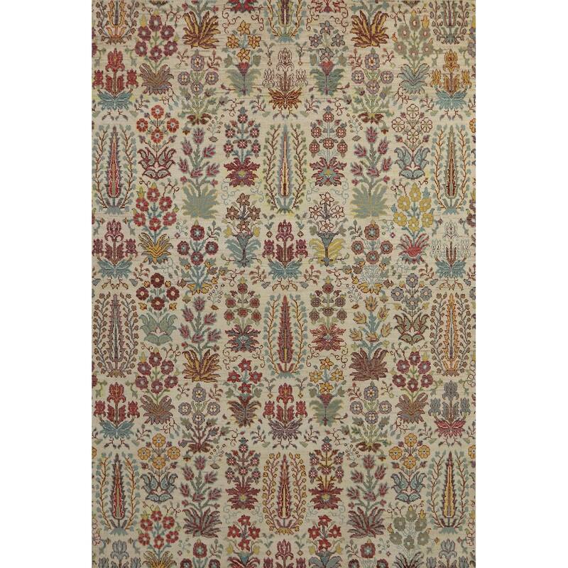 Hand Knotted Oriental 100% Wool Carpet Traditional All-Over Beige & Ivories Ziegler Area Rug - 7' 8'' X 5' 7''