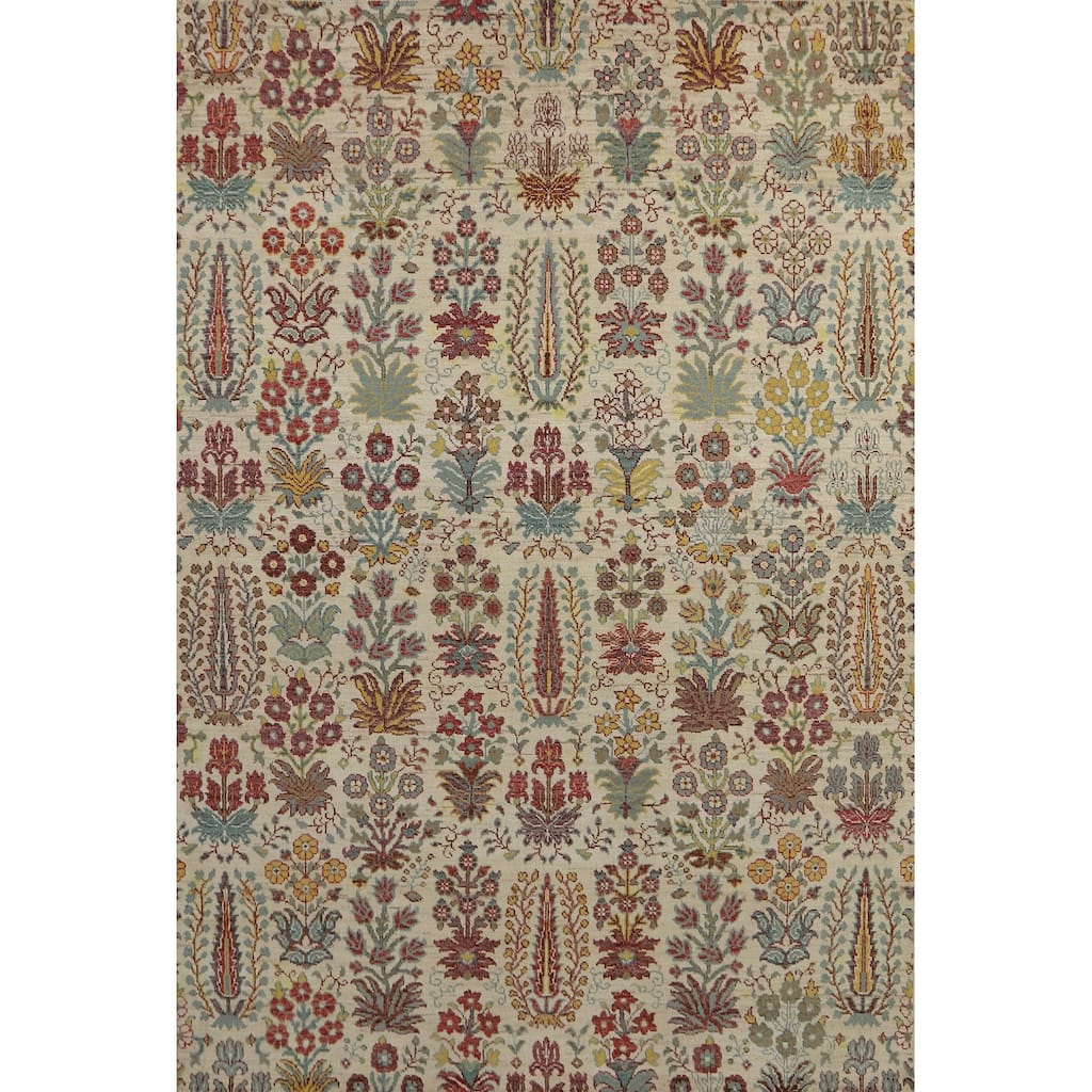 Hand Knotted Oriental 100% Wool Carpet Traditional All-Over Beige & Ivories Ziegler Area Rug - 7' 8'' X 5' 7''