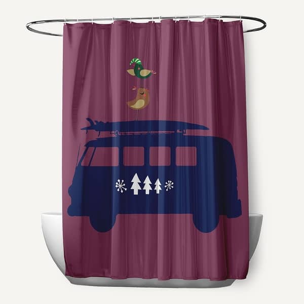 slide 2 of 3, Christmas Surf Bird Shower Curtain Passion Flower