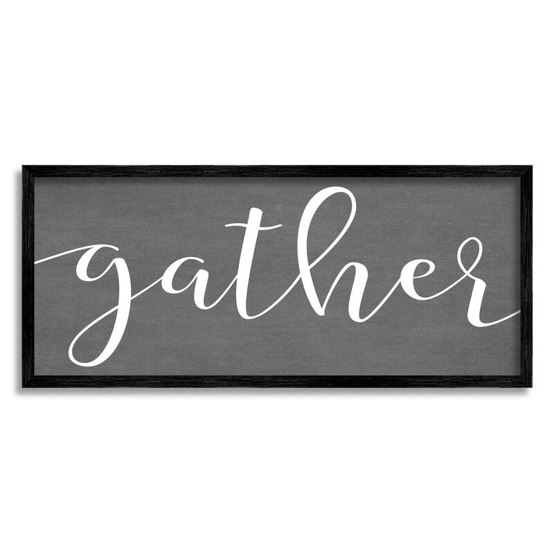 Stupell Gather Rustic Family Calligraphy Cursive Sign Framed Wall Art, Design by Lettered and Lined - 24 x 10 - Black