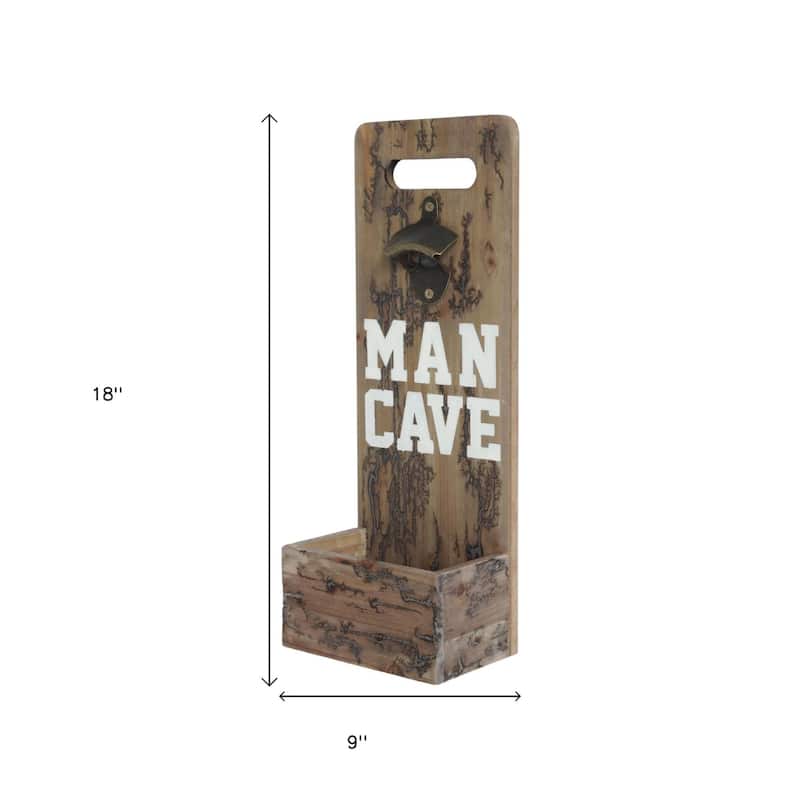 HomeRoots 18" Brown Rustic Solid Wood Man Cave Bottle Cap Catcher Wall Decor