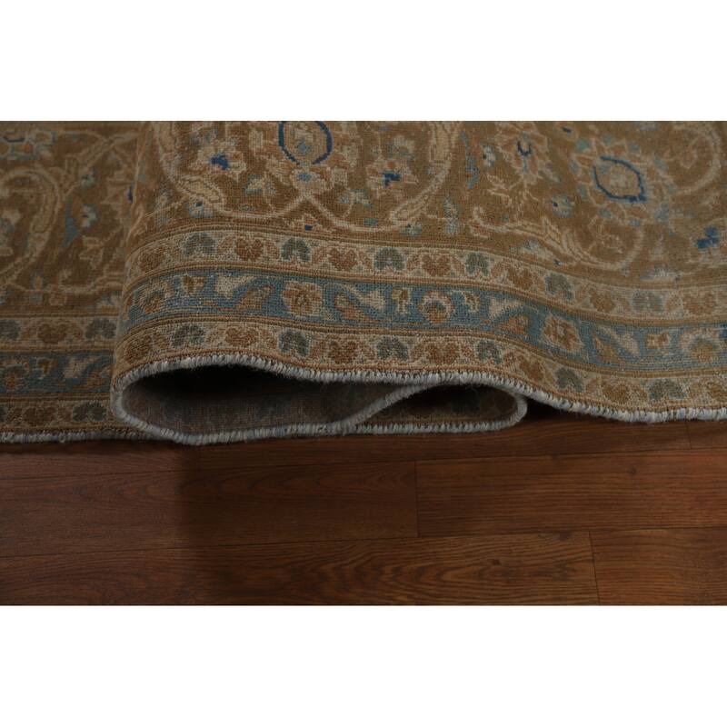 Traditional Mashad Persian Area Rug Handmade Floral Wool Carpet - 9'7" x 12'9"