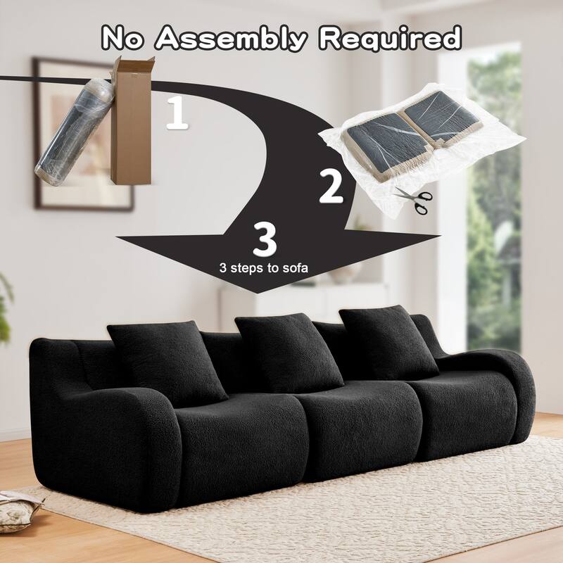 Anmytek Plush 3-Seat Boneless Teddy Fabric Sofa - No Assembly Ergonomic Curved Armrests