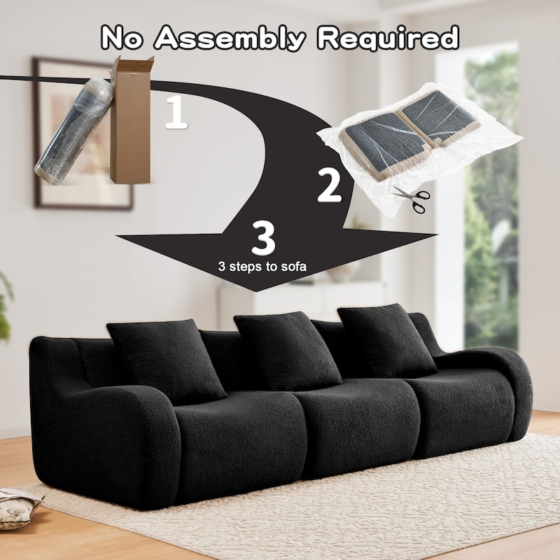 Boneless Sofa, 3 Seat High-Quality Teddy Fabric,Anti-Slip Design, No Assembly Curved Armrests Streamlined