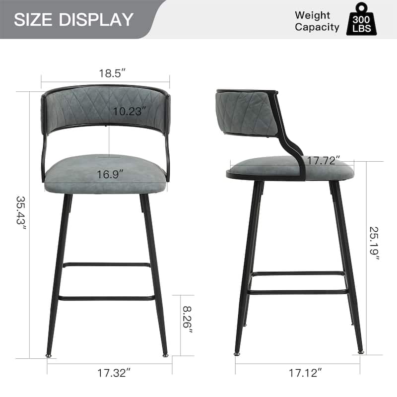 Counter Height Bar Stools PU Cover with Black Powder Coating Base and Footrest Set of 2