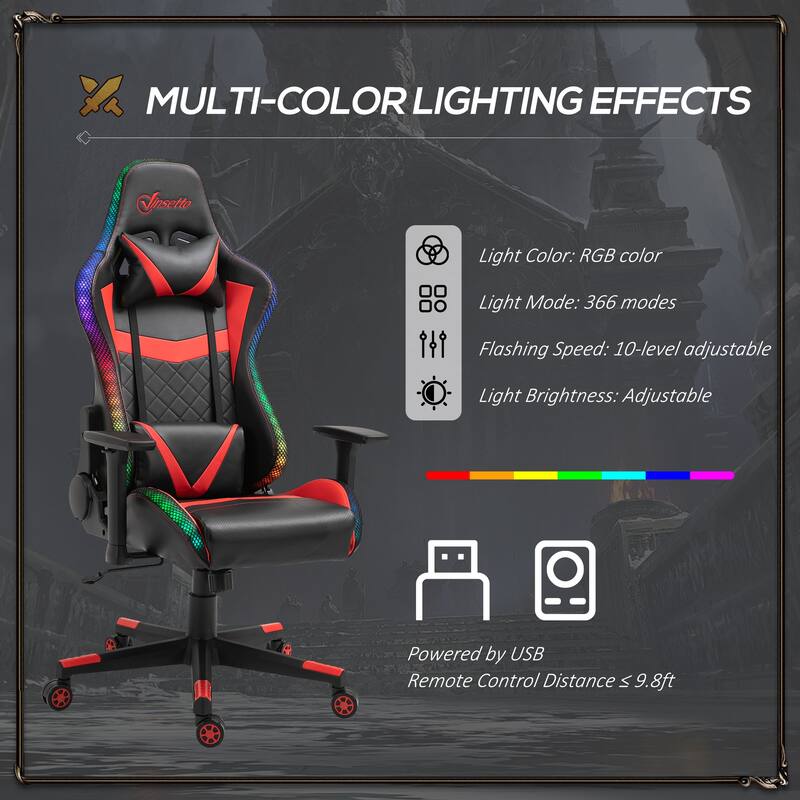 Vinsetto Gaming Chair with RGB LED Light, 3D Arm, Lumbar Support, Swivel Home Office Computer Recliner High Back Racing Gamer