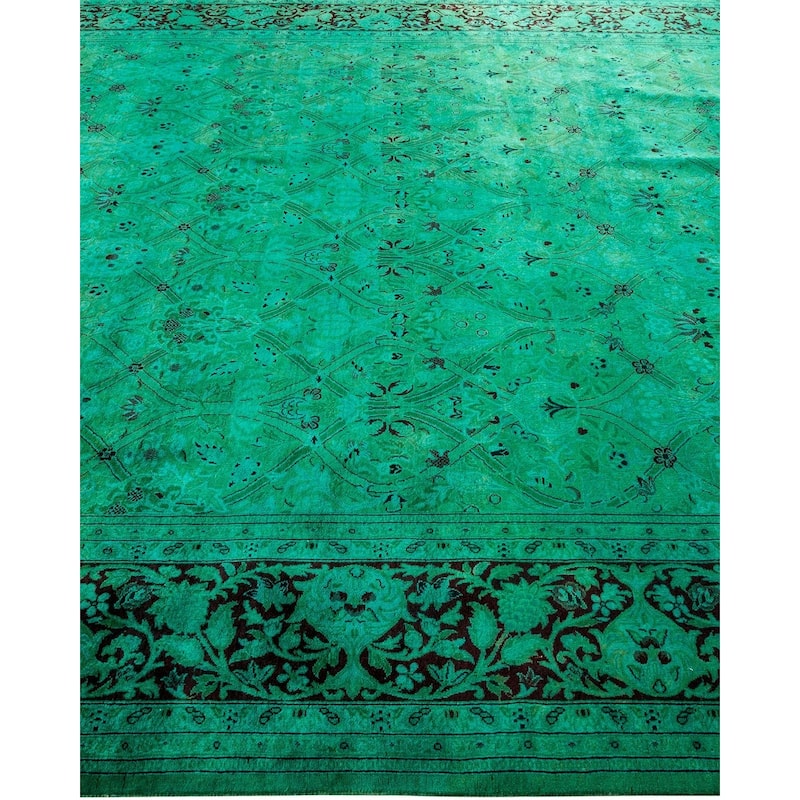 Overton Hand Knotted Wool Vintage Inspired Modern Contemporary Overdyed Green Area Rug - 8' 0" x 10' 6"
