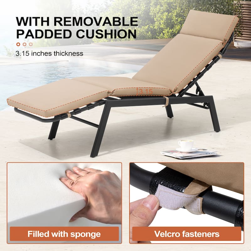 Outdoor Chaise Lounge Chairs (Set of 2) with Cushion and Adjustable Back