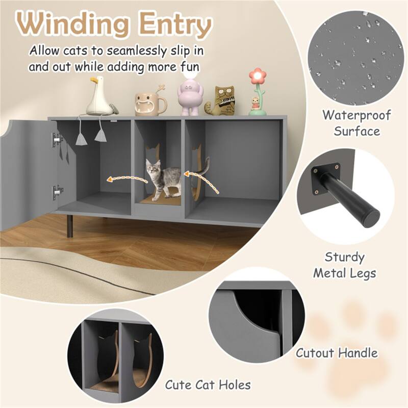Hidden Cat Litter Box Cabinet With Storage And Scratch Pad