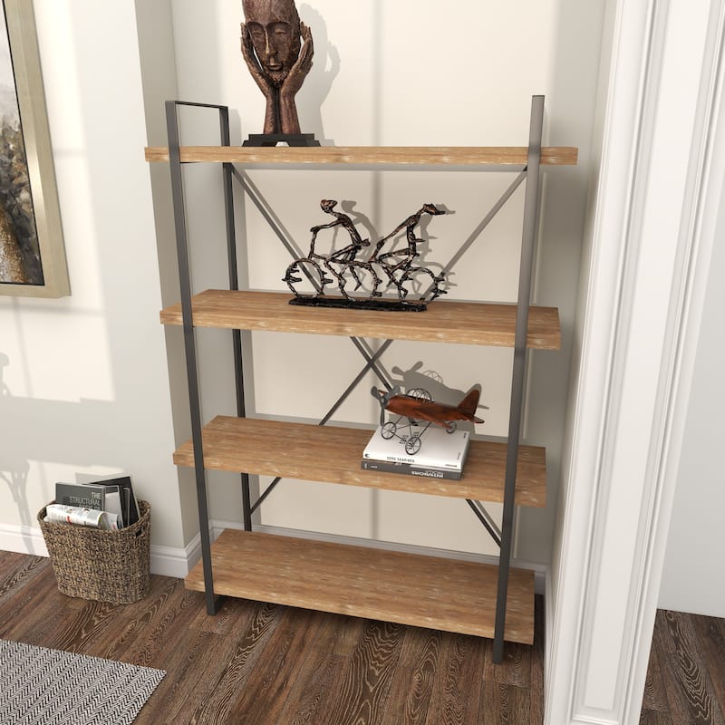 Wood 4 Shelves Shelving Unit - Brown - Roche River Decor - 14"Wx47"Lx67"H