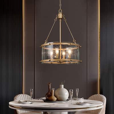 Mid-century Modern 4-light Drum Chandelier Seeded Glass Ceiling Lights for Dining, Living Room - D16.9'' x H82''