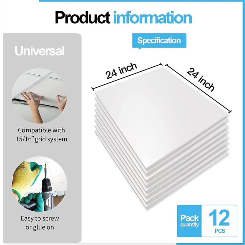 Art3d 2ft x 2ft Smooth Ceiling Tile,Lay-in Ceiling Tile,12Pcs
