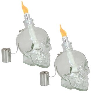 Sunnydaze Grinning Skull Glass Tabletop Torches - Set of 2