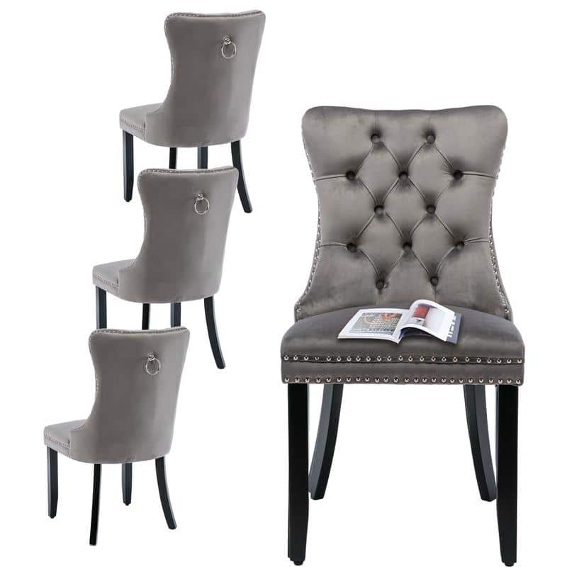High-end Tufted Velvet Upholstered Nailhead Dining Chair Set of 6 - Set of 2 - Grey