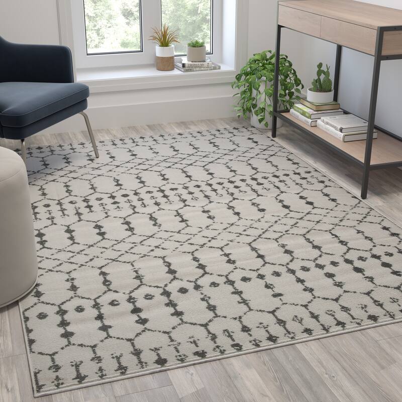 Geometric Style Modern Bohemian Design Area Rug - 5' x 7' - Ivory/Gray - Novelty