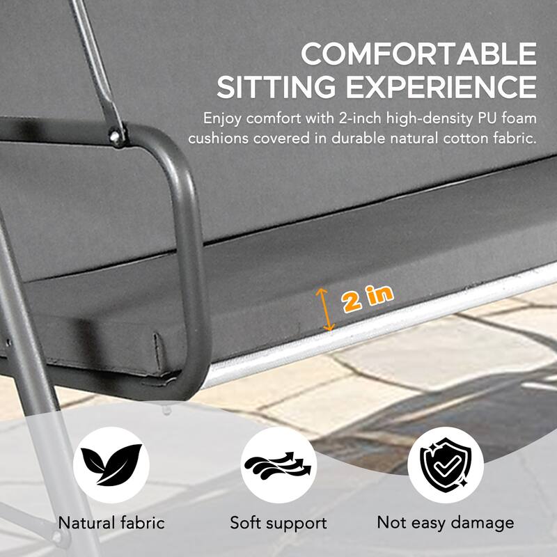 Sunjoy 2 Seat Outdoor Porch Swing with Adjustable Canopy Cushion for Patio Garden Backyard Made in Italy