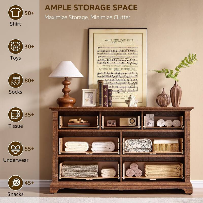 Farmhouse 7-Drawer Dresser for Bedroom, Wood Rustic Chest of Drawers