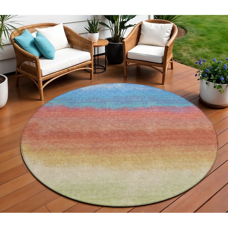 HomeRoots Ombre Transitional Rectangle Outdoor Rug - 8' Round
