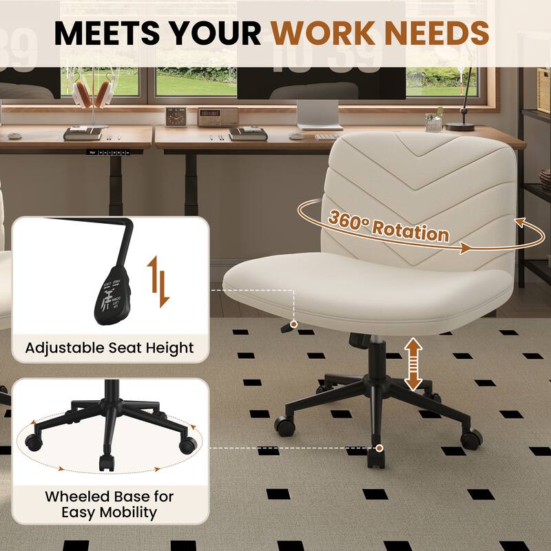Yaheetech Boucle Swivel Desk Chair Office Chair with Wheels for Home Office Study Bedroom