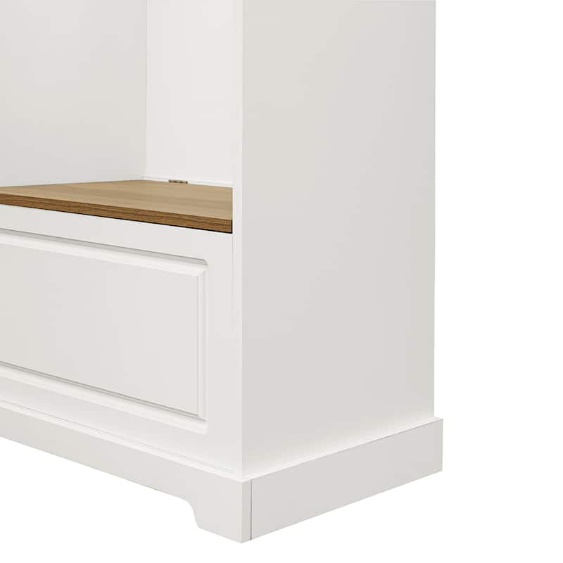 Stylish Hall Tree with Flip-Up Bench, Adjustable Shelves, and Hanging Hooks for Entryway, Mudroom, or Bedroom (White)