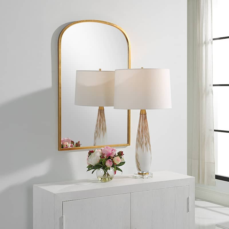 Copper Grove Gold Leaf Wall Mirror with Subtle Arch