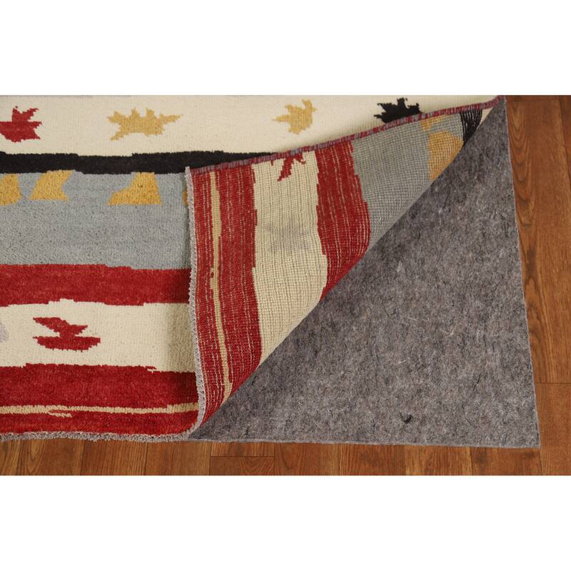 Hand Knotted Oriental 100% Wool Carpet Modern Geometric Greys & Charcoal Gabbeh Area Rug - 9' 2'' X 6' 0''