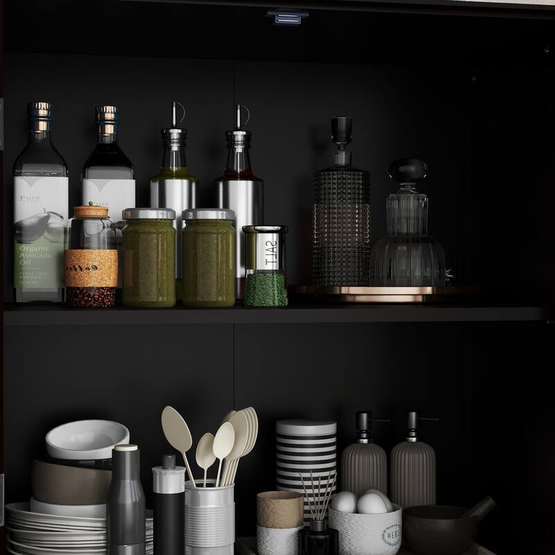 Buffet Cabinet with Double Glass Doors and Drawer, Modern Wooden Storage Sideboard Cupboard for Living room, Dining Room