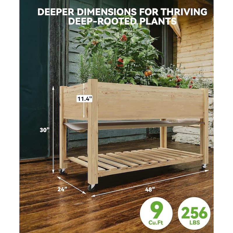 48x24x30in Raised Garden Bed with Wheels, Legs-Enhanced Depth