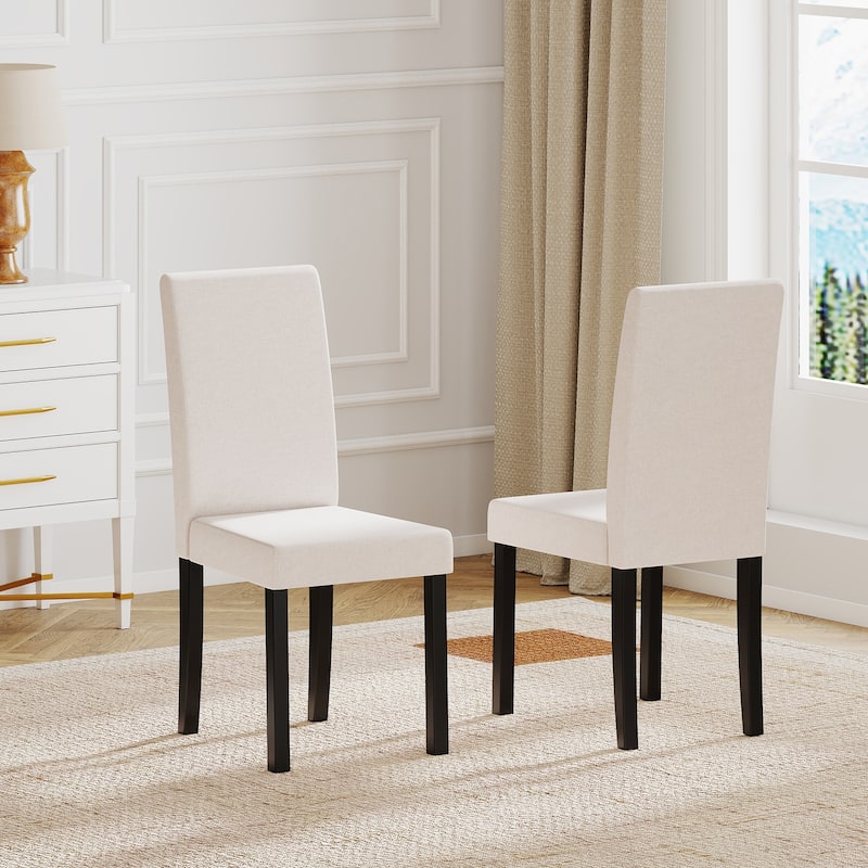 Set of 2 Modern Rubber Wood Dining Chairs with Faux Linen Upholstery and Cushioned Seats - 17" x 22" x 35.5" (L x W x H)