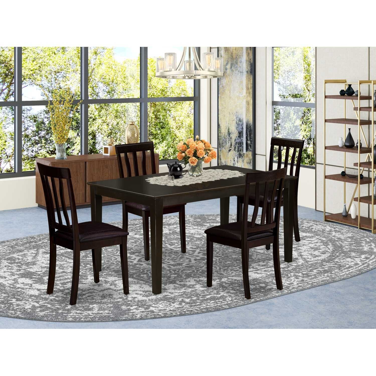5-Piece Cappuccino Solid Wood Top - Dining Room Set - Seats 4