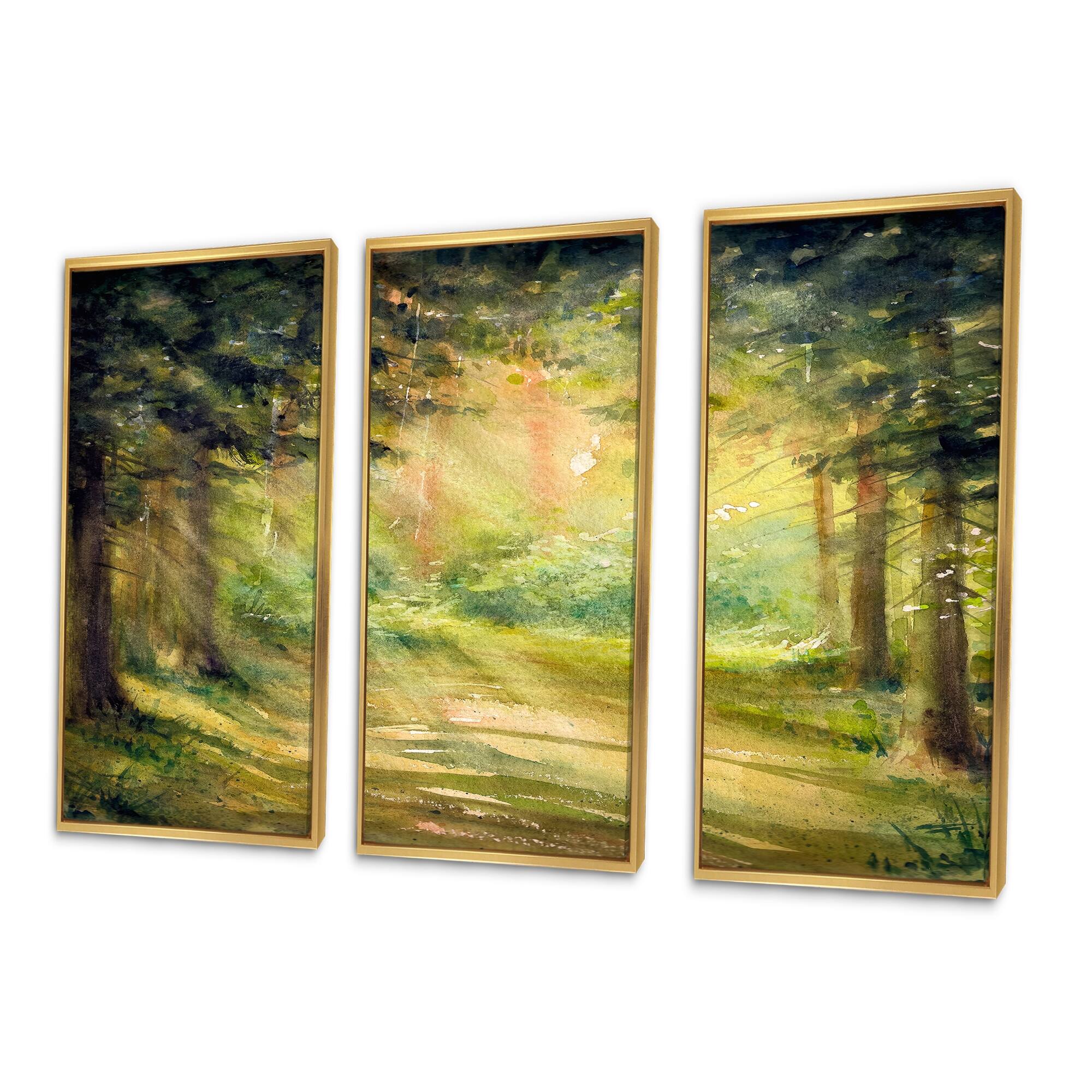 Designart "Sun Shining Through The Forest Trees" Traditional Framed