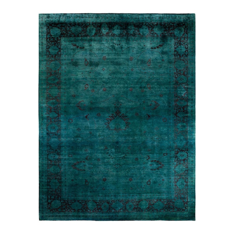 Overdyed, One-of-a-Kind Hand-Knotted Area Rug - Green - 9' 1" x 12' 2"