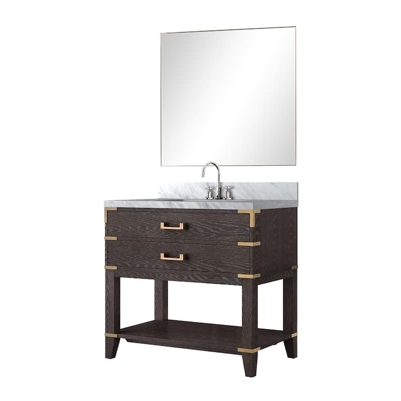 Norwalk Bath Vanity with Carrara Marble Top, Sink, Mirror and Faucet
