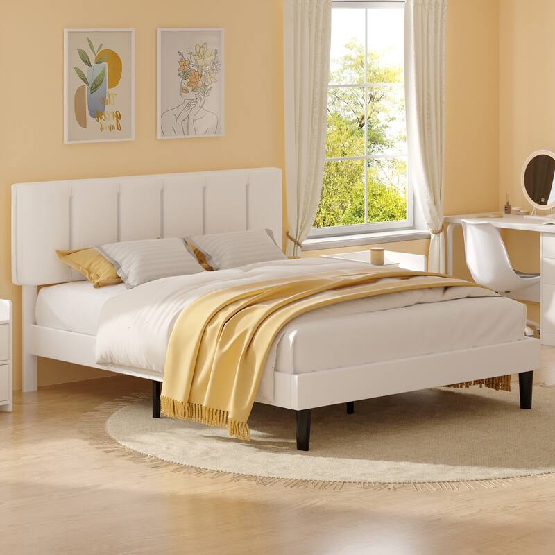 VECELO Tufted Upholstered Platform Bed Frame with Adjustable Height Headboard Twin/Full/Queen Size Beds