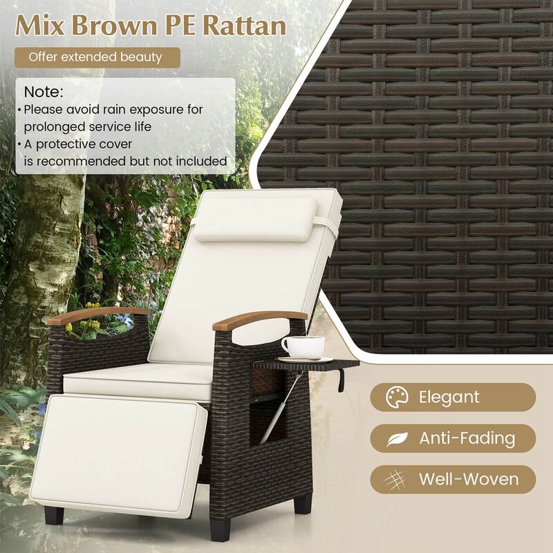Costway 1/2 PCS Patio Wicker Recliner Chair with Adjustable Backrest