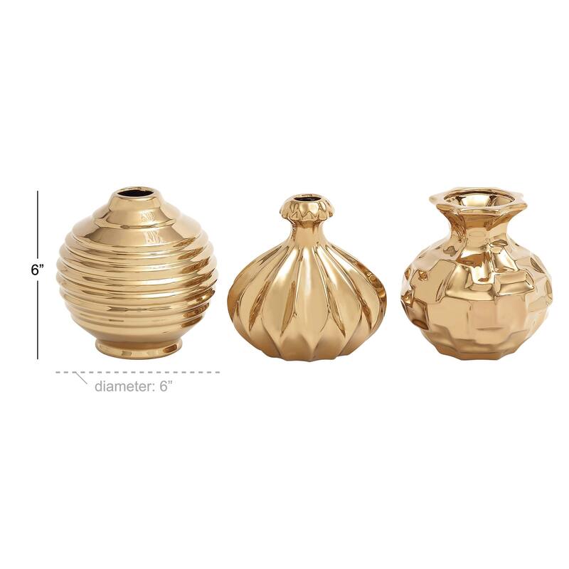 Ceramic Decorative Vase with Varying Patterns - Set of 3 Gold, Blue, White, Cream - Roche River Decor