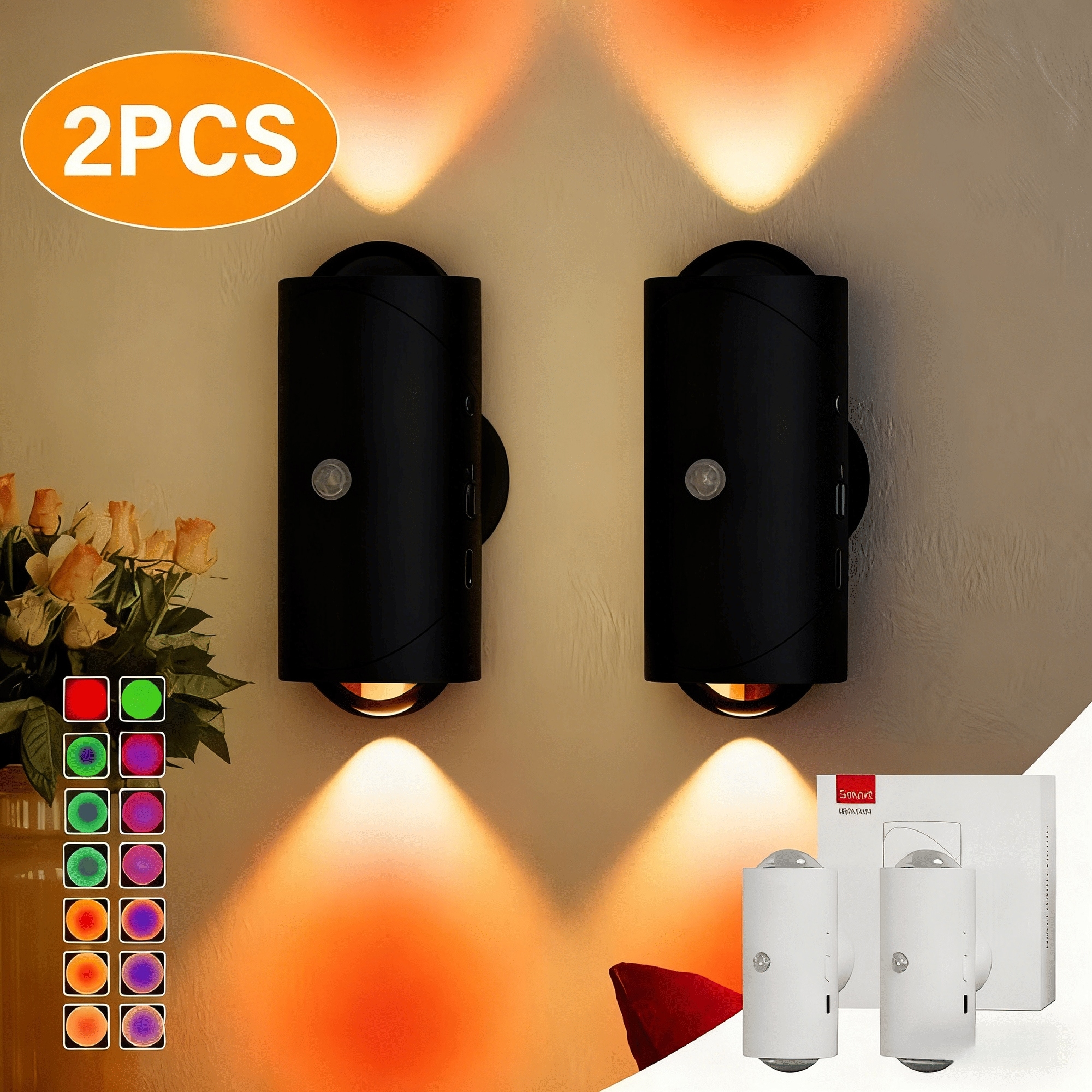 2PCS Indoor Rechargeable LED Night Light Wall Lamp