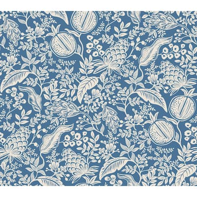 Rifle Paper Co. Pomegranate Blue and Ivory Peel and Stick Wallpaper