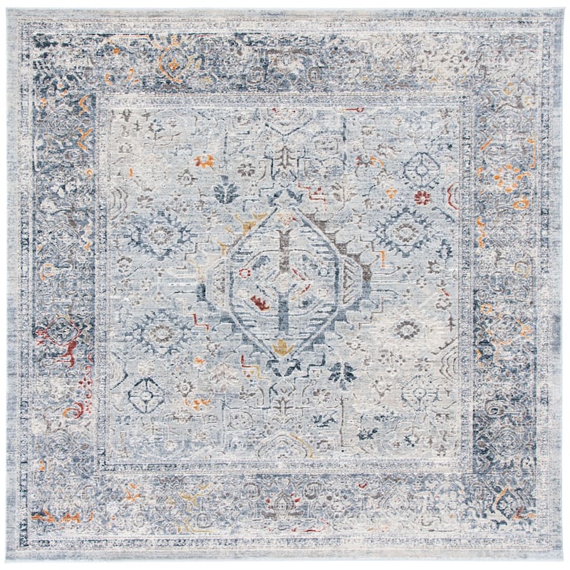 SAFAVIEH Madison Oralia Modern Polyester Rug - 6'7" x - 6'7" Square - Light Grey/Navy