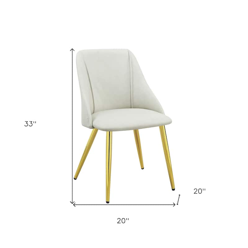 HomeRoots Set of Two White and Gold Upholstered Faux Leather And Metal Dining Side Chairs - 20.00 in. x 33.00 in. x 20.00 in.