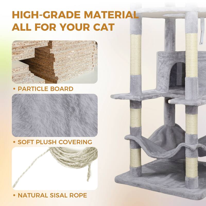 78.8 in Dark Gray Cat Tree Tower with Wide Base, 12 Sisal Scratching Post, Big Hammock,Many landing Perch and Interactive toy