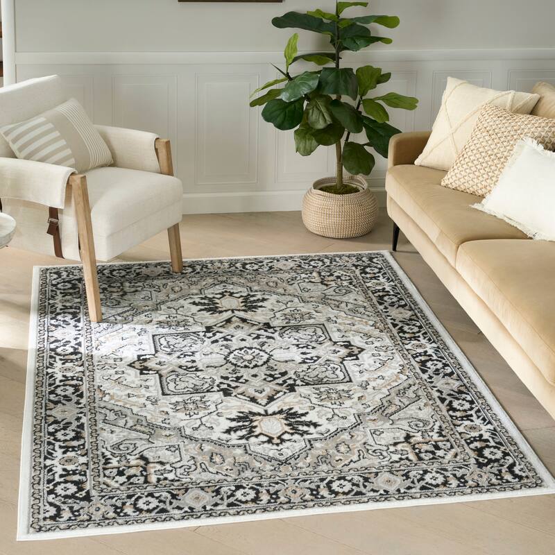 Nourison Dekor Indoor only Persian Area Rug - Ivory/Charcoal - 5'3" x 7'