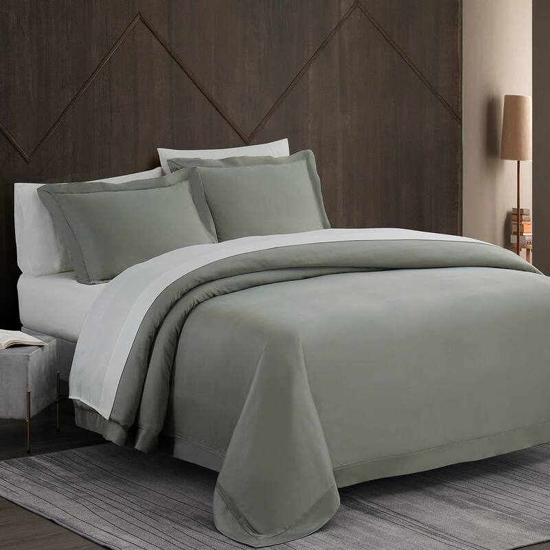 HiEnd Accents Premium 100% Lyocell Silky Soft Modern Contemporary 3 Piece Duvet Cover Set - Sage - Queen