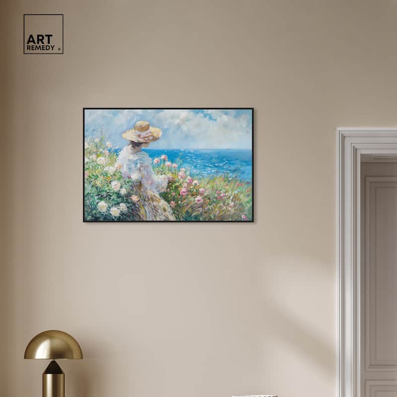 Art Remedy Gentle Sea Framed Impressionism 1 Piece Canvas Wall Art /Monet And Van Gogh Inspired Art
